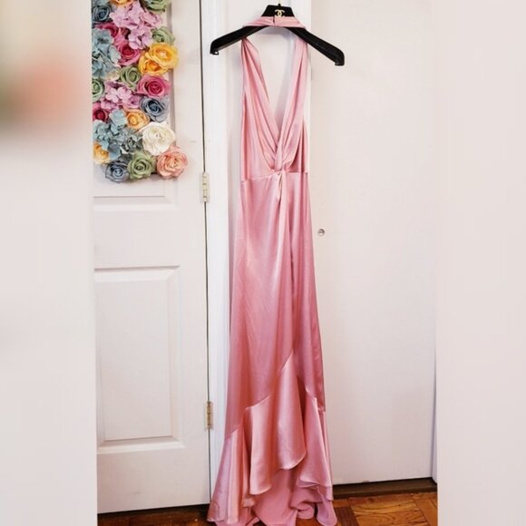 $500 NWT JILL STUART Light Pink Maxi Dress 12 LARGE Halter Glossy Evening Satin - Picture 2 of 11